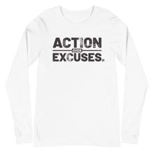 Load image into Gallery viewer, Action Over Excuses Unisex Long Sleeve Tee
